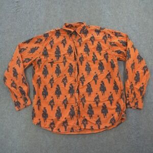 Barn Fly Shirt Mens Large Orange Button Up Horse Print AOP Western Cowboy